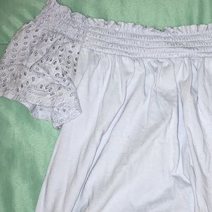 Light blue off the shoulder shirt